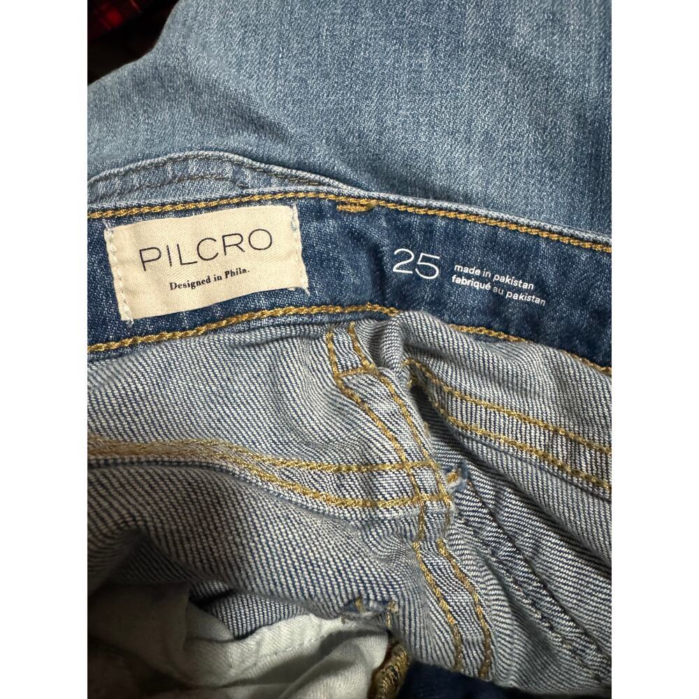 Pilcro Anthropologie Barrel Leg Jeans Size 25 Medium Blue Wash Curved Horseshoe - Picture 4 of 7